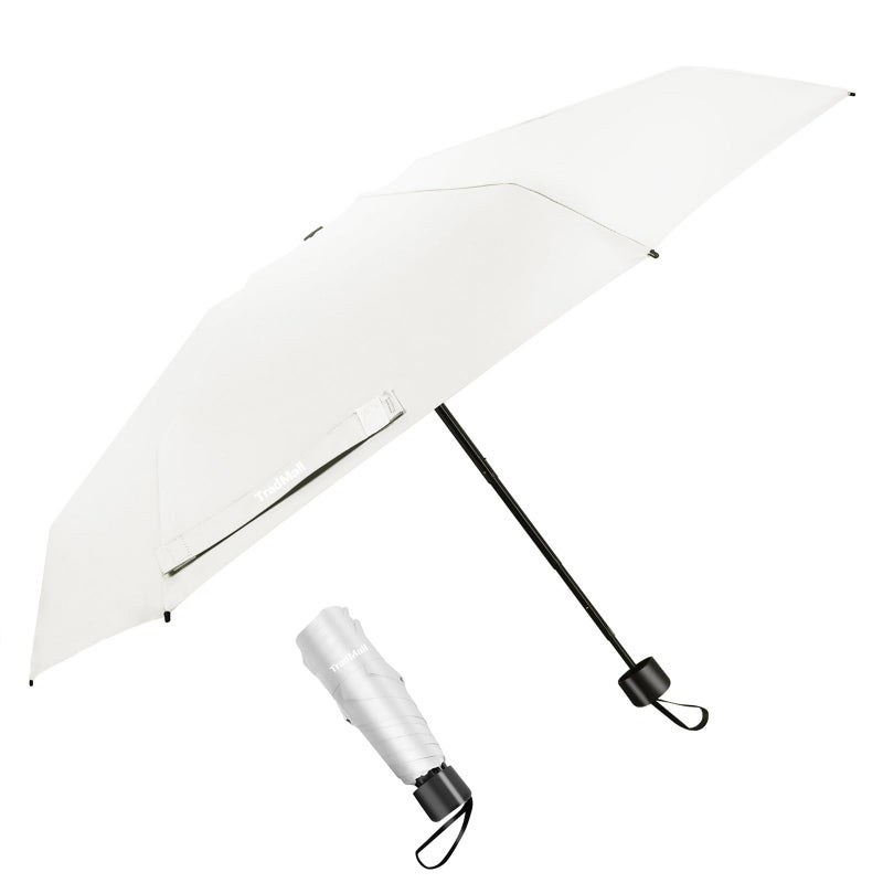 TradMall Mini Travel Umbrella, Portable Lightweight Compact Parasol with 95% UV Protection for Sun & Rain, White - Image 1
